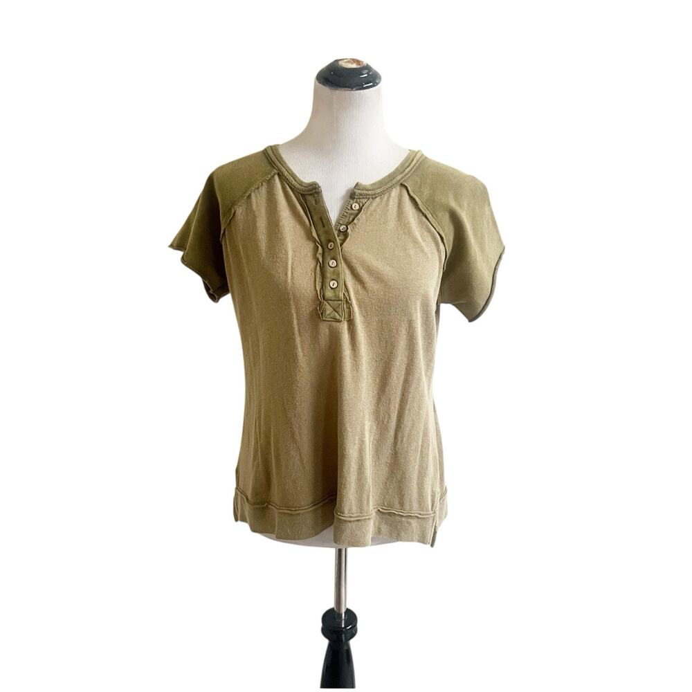 BKE Henley Short Sleeve Top Olive Green Colorblock Size Small Grunge Streetwear